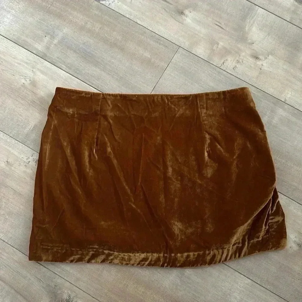NEW Free People Annalise Velvet Mini Skirt Gold Burnt Orange Sz 2